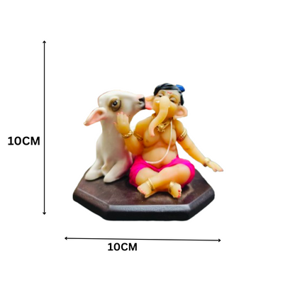 Ganesha with Cow for Car Dashboard Decorative Showpiece