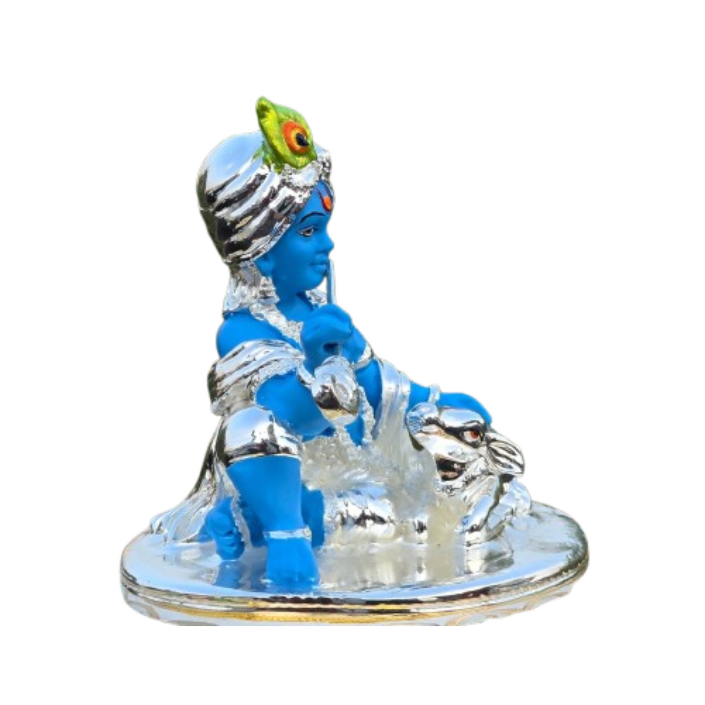 Bal Shrishna Idol in Silver and Blue for Car Dashboard