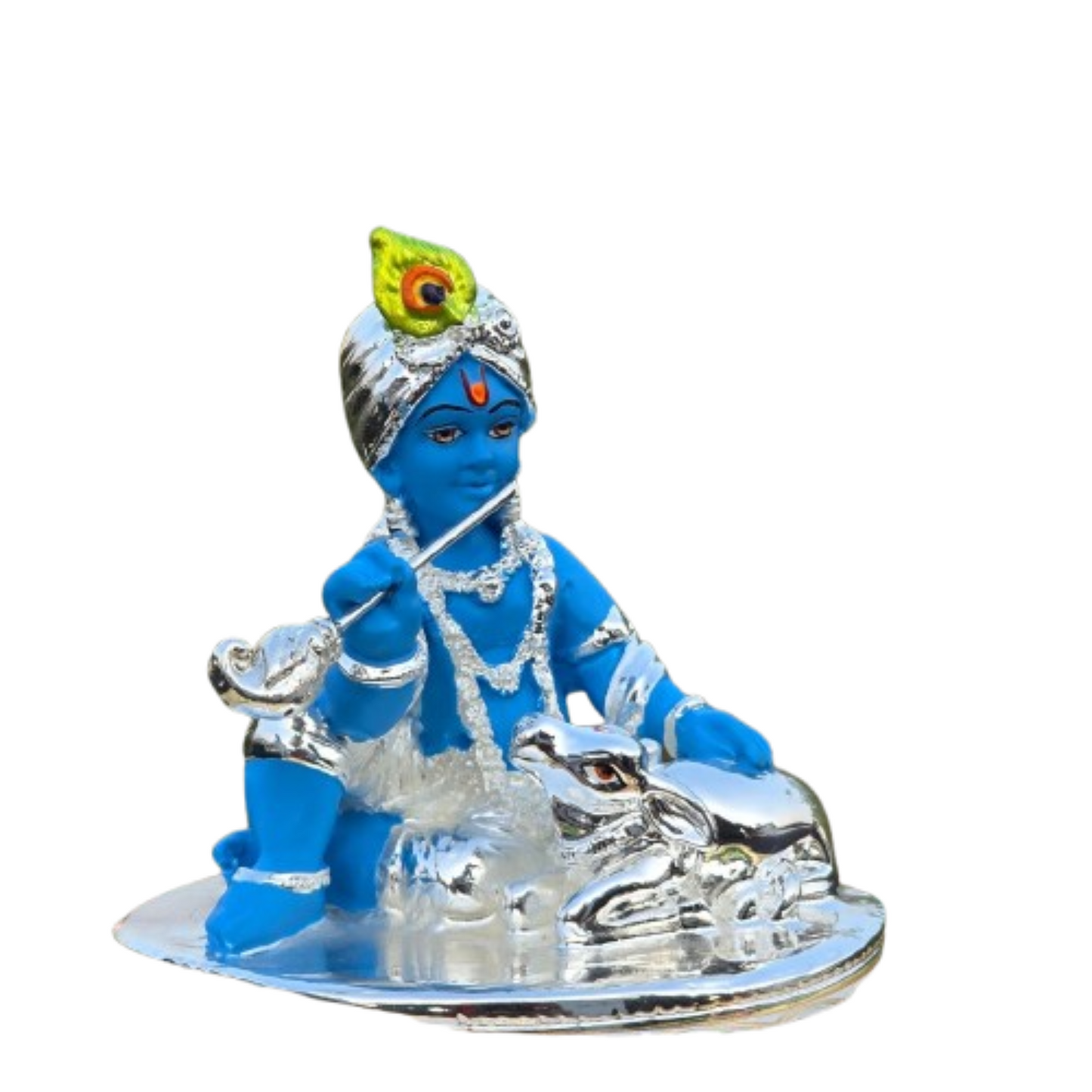 Bal Shrishna Idol in Silver and Blue for Car Dashboard