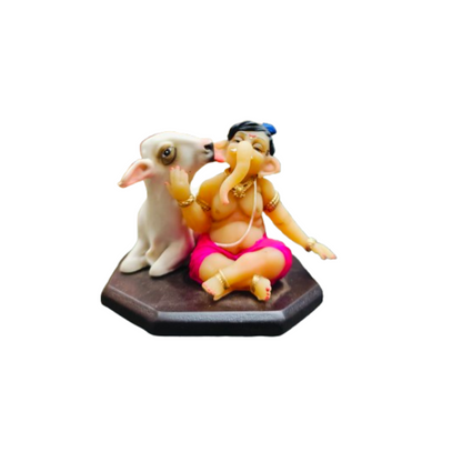 Ganesha with Cow for Car Dashboard Decorative Showpiece