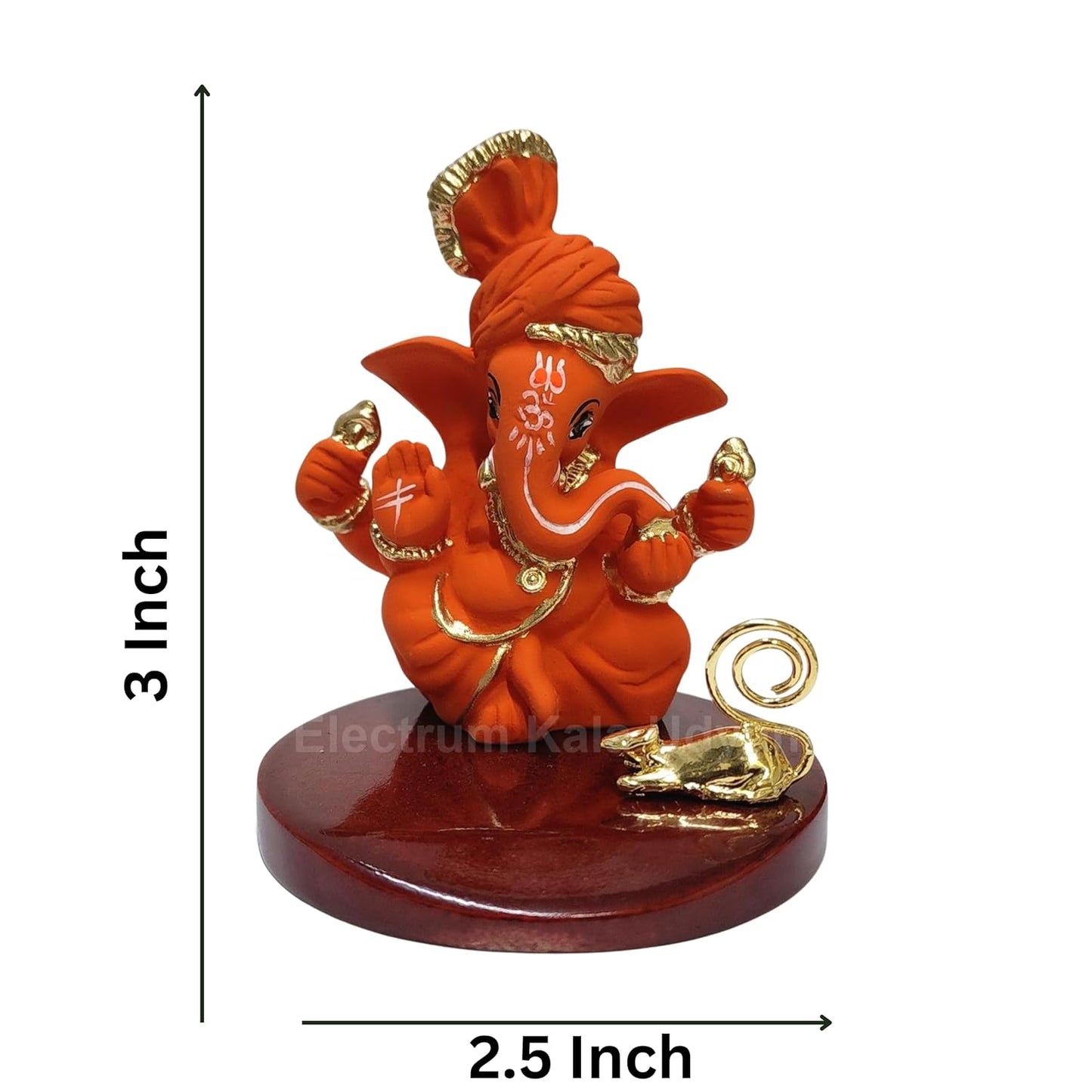 Orange Ganesha Idol with Gold Plated Mooshak