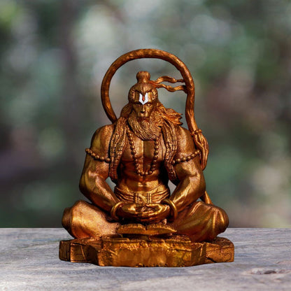 Meditating Hanuman Murti in Golden For Car Dashboard