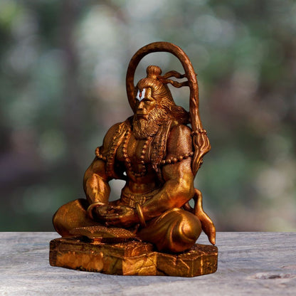 Meditating Hanuman Murti in Golden For Car Dashboard