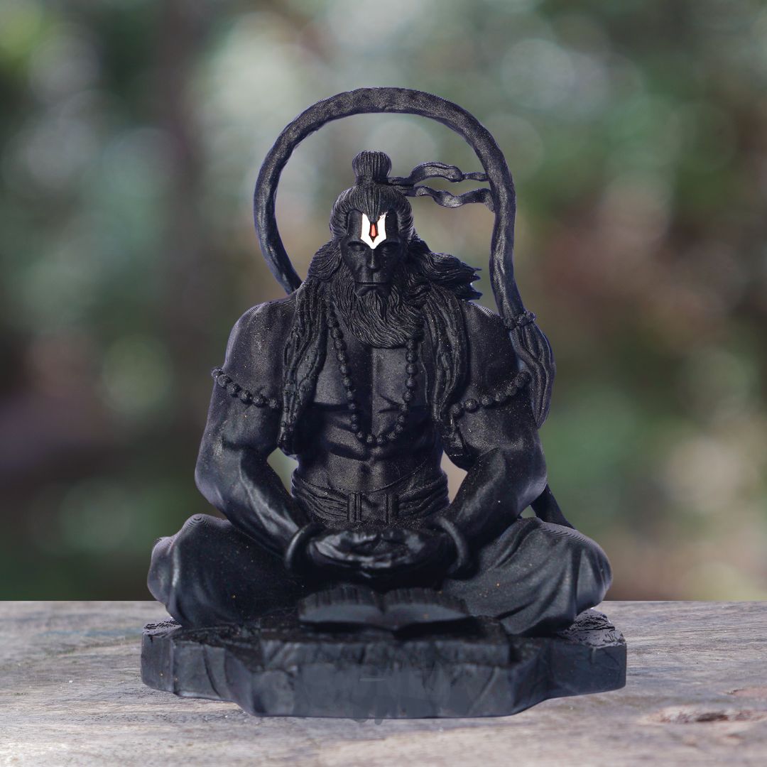 Meditating Hanuman Murti in Black For Car Dashboard