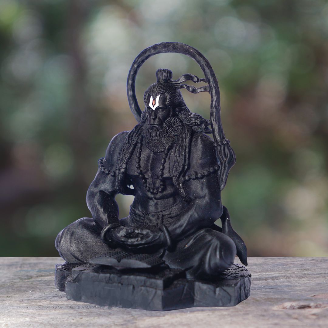 Meditating Hanuman Murti in Black For Car Dashboard